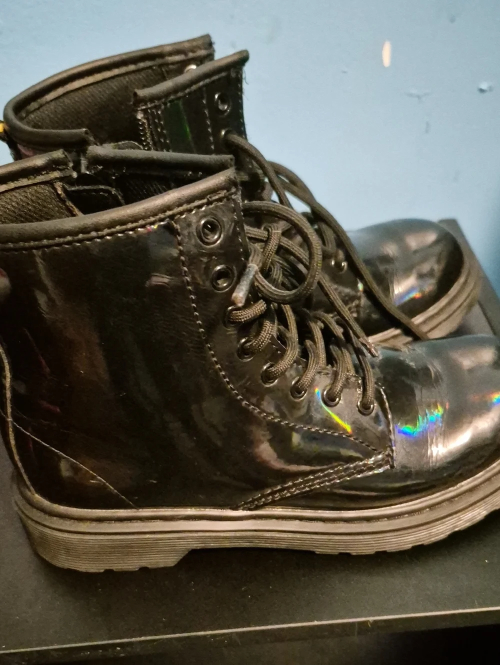 Dr. Marten Black Patent Lace-Up Kids Boots